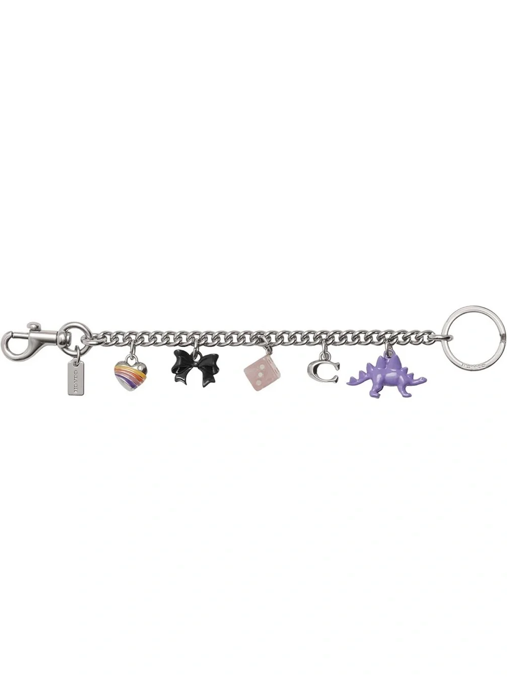 NWT Coach Silver Charm Bracelet with Purple Dinosaur and Multicolor Heart